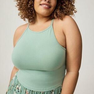 TORRID 0X Green Foxy High Neck Crop Top Plus Size